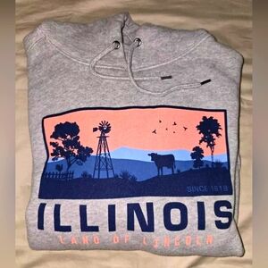 Illinois Gray Graphic Hoodie Farmer Size L